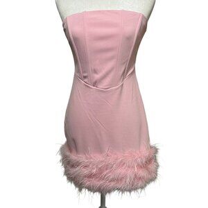 Lulus Fabulous Delight Light Pink Strapless‎ Bustier Feather Mini Dress